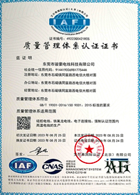 亚美AM8AG电线ISO质量治理系统证书